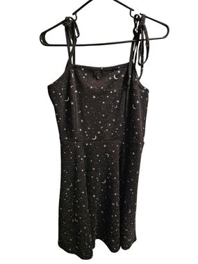 Zaful Black Star & Moon Sparkle Tie-Shoulder Mini Dress, XL